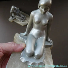 Load image into Gallery viewer, Frankart Cast Metal 1920s Art Deco Nude Ladies Bookends. Alabaster Base
