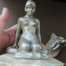 Load image into Gallery viewer, Frankart Cast Metal 1920s Art Deco Nude Ladies Bookends. Alabaster Base

