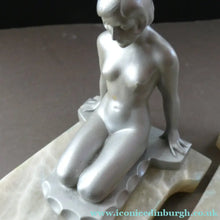 Load image into Gallery viewer, Frankart Cast Metal 1920s Art Deco Nude Ladies Bookends. Alabaster Base
