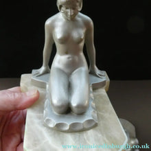 Load image into Gallery viewer, Frankart Cast Metal 1920s Art Deco Nude Ladies Bookends. Alabaster Base
