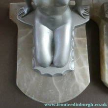 Load image into Gallery viewer, Frankart Cast Metal 1920s Art Deco Nude Ladies Bookends. Alabaster Base
