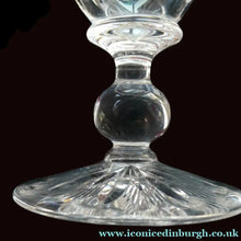 Load image into Gallery viewer, 1930s ART DECO Stuart Crystal FIVE Wine Glasses. With Cut Oval Facets and Engraved Fan Fringe Pattern. Height 4 1/2 inches
