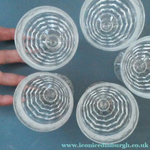 Load image into Gallery viewer, 1930s ART DECO Stuart Crystal FIVE Wine Glasses. With Cut Oval Facets and Engraved Fan Fringe Pattern. Height 4 1/2 inches
