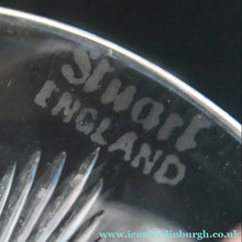 Load image into Gallery viewer, 1930s ART DECO Stuart Crystal FIVE Wine Glasses. With Cut Oval Facets and Engraved Fan Fringe Pattern. Height 4 1/2 inches
