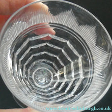 Load image into Gallery viewer, 1930s ART DECO Stuart Crystal FIVE Wine Glasses. With Cut Oval Facets and Engraved Fan Fringe Pattern. Height 4 1/2 inches

