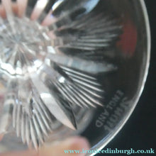 Load image into Gallery viewer, 1930s ART DECO Stuart Crystal FIVE Wine Glasses. With Cut Oval Facets and Engraved Fan Fringe Pattern. Height 4 1/2 inches
