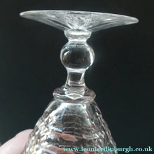 Load image into Gallery viewer, 1930s ART DECO Stuart Crystal FOUR Wine Glasses. With Cut Oval Facets and Engraved Fan Fringe Pattern. Height 5 3/8 inches

