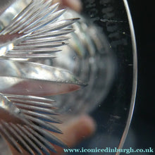 Load image into Gallery viewer, 1930s ART DECO Stuart Crystal FOUR Wine Glasses. With Cut Oval Facets and Engraved Fan Fringe Pattern. Height 5 3/8 inches
