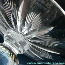 Load image into Gallery viewer, 1930s ART DECO Stuart Crystal FOUR Wine Glasses. With Cut Oval Facets and Engraved Fan Fringe Pattern. Height 5 3/8 inches
