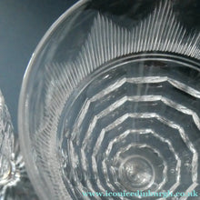 Load image into Gallery viewer, 1930s ART DECO Stuart Crystal FOUR Wine Glasses. With Cut Oval Facets and Engraved Fan Fringe Pattern. Height 5 3/8 inches
