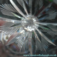 Load image into Gallery viewer, 1930s ART DECO Stuart Crystal FOUR Wine Glasses. With Cut Oval Facets and Engraved Fan Fringe Pattern. Height 5 3/8 inches
