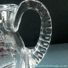 Load image into Gallery viewer, 1930s ART DECO Stuart Crystal Lemonade or Water Jug. With Cut Oval Facets and Engraved Fan Fringe Pattern. Height 6 inches
