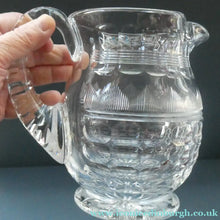 Load image into Gallery viewer, 1930s ART DECO Stuart Crystal Lemonade or Water Jug. With Cut Oval Facets and Engraved Fan Fringe Pattern. Height 6 inches
