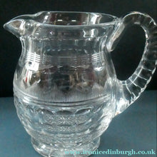 Load image into Gallery viewer, 1930s ART DECO Stuart Crystal Lemonade or Water Jug. With Cut Oval Facets and Engraved Fan Fringe Pattern. Height 6 inches
