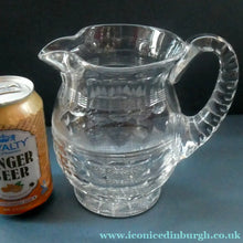 Load image into Gallery viewer, 1930s ART DECO Stuart Crystal Lemonade or Water Jug. With Cut Oval Facets and Engraved Fan Fringe Pattern. Height 6 inches
