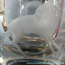 Load image into Gallery viewer, Art Deco 1930s Swedish Glass. Orrefors Squat Vase by Vicke Linstrand Decorated with Engraved Deer
