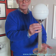Load image into Gallery viewer, 1930s Art Deco Table Lamp Geometric Clear Perspex with Glass Globe Shade
