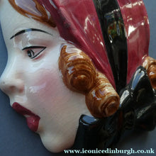 Load image into Gallery viewer, 1930s ART DECO Wall Mask by Cope &amp; Co. Girl with Dark Pink Bonnet and Black Ribbon
