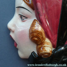 Load image into Gallery viewer, 1930s ART DECO Wall Mask by Cope &amp; Co. Girl with Dark Pink Bonnet and Black Ribbon
