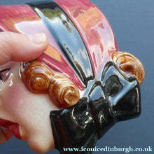 Load image into Gallery viewer, 1930s ART DECO Wall Mask by Cope &amp; Co. Girl with Dark Pink Bonnet and Black Ribbon
