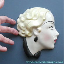 Load image into Gallery viewer, 1930s ART DECO Wall Mask by Cope &amp; Co. Art Deco Lady with Blonde Hair and Large Drop Earring
