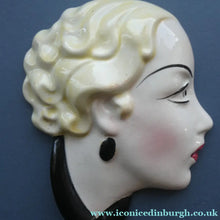 Load image into Gallery viewer, 1930s ART DECO Wall Mask by Cope &amp; Co. Art Deco Lady with Blonde Hair and Large Drop Earring
