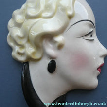 Load image into Gallery viewer, 1930s ART DECO Wall Mask by Cope &amp; Co. Art Deco Lady with Blonde Hair and Large Drop Earring
