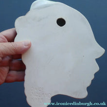 Load image into Gallery viewer, 1930s ART DECO Wall Mask by Cope &amp; Co. Art Deco Lady with Green Bonnet and Lilac Beads
