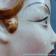 Load image into Gallery viewer, 1930s ART DECO Wall Mask by Cope &amp; Co. Art Deco Lady with Green Bonnet and Matching Green Jumper with Bow
