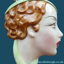 Load image into Gallery viewer, 1930s ART DECO Wall Mask by Cope &amp; Co. Art Deco Lady with Green Bonnet and Matching Green Jumper with Bow
