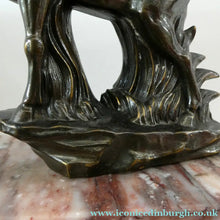 Load image into Gallery viewer, Original 1930s ART DECO Lamp. Roe Deer with Crackle Glass Shade &amp; Black Marble
