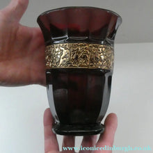 Load image into Gallery viewer, Vintage 1930s August Walther &amp; Sohne Amethyst Faceted Glass Vase with Gilt Band. The Grape Washers
