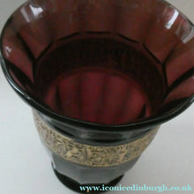 Load image into Gallery viewer, Vintage 1930s August Walther &amp; Sohne Amethyst Faceted Glass Vase with Gilt Band. The Grape Washers - European Glass
