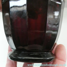 Load image into Gallery viewer, Vintage 1930s August Walther &amp; Sohne Amethyst Faceted Glass Vase with Gilt Band. The Grape Washers
