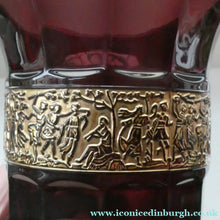 Load image into Gallery viewer, Vintage 1930s August Walther &amp; Sohne Amethyst Faceted Glass Vase with Gilt Band. The Grape Washers
