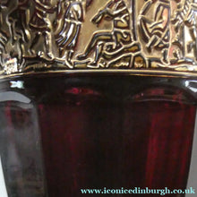 Load image into Gallery viewer, Vintage 1930s August Walther &amp; Sohne Amethyst Faceted Glass Vase with Gilt Band. The Grape Washers
