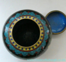 Load image into Gallery viewer, Vintage Chinese Cloisonne Lidded Ginger Jar Featuring Two Dragons Chasing a Flaming Pearl
