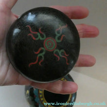 Load image into Gallery viewer, Vintage Chinese Cloisonne Lidded Ginger Jar Featuring Two Dragons Chasing a Flaming Pearl
