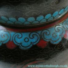Load image into Gallery viewer, Vintage Chinese Cloisonne Lidded Ginger Jar Featuring Two Dragons Chasing a Flaming Pearl
