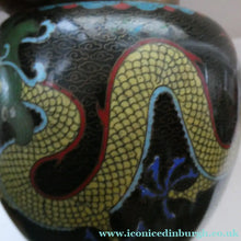 Load image into Gallery viewer, Vintage Chinese Cloisonne Lidded Ginger Jar Featuring Two Dragons Chasing a Flaming Pearl
