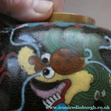 Load image into Gallery viewer, Vintage Chinese Cloisonne Lidded Ginger Jar Featuring Two Dragons Chasing a Flaming Pearl
