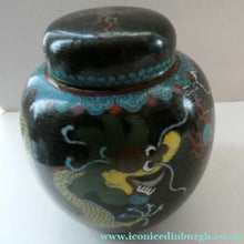 Load image into Gallery viewer, Vintage Chinese Cloisonne Lidded Ginger Jar Featuring Two Dragons Chasing a Flaming Pearl
