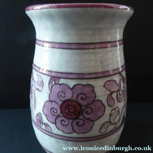 Load image into Gallery viewer, 1930s CROWN DUCAL Vase. Charlotte Rhead Design with Pink Tube Lined Flowers on a Mottle Grey Ground
