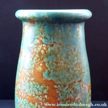 Load image into Gallery viewer, 1930s CROWN DUCAL Vase with Mottled Green and Mustard Speckled Pattern
