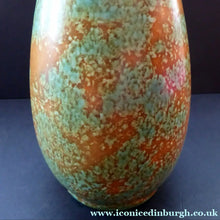 Load image into Gallery viewer, 1930s CROWN DUCAL Vase with Mottled Green and Mustard Speckled Pattern
