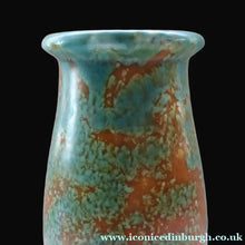 Load image into Gallery viewer, 1930s CROWN DUCAL Vase with Mottled Green and Mustard Speckled Pattern
