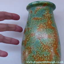 Load image into Gallery viewer, 1930s CROWN DUCAL Vase with Mottled Green and Mustard Speckled Pattern
