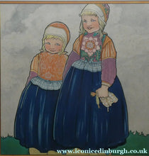 Load image into Gallery viewer, Original Large 1930s Colour Lithograph by Rie Cramer (1887-1977). Two Girls in Traditional Dutch Costume

