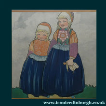 Load image into Gallery viewer, Original Large 1930s Colour Lithograph by Rie Cramer (1887-1977). Two Girls in Traditional Dutch Costume
