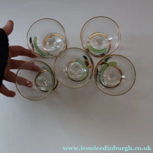 Load image into Gallery viewer, Vintage 1930s Glass Cockerel / Rooster SET OF FIVE Miniature Glasses. Rare Cock Fighting Images 
